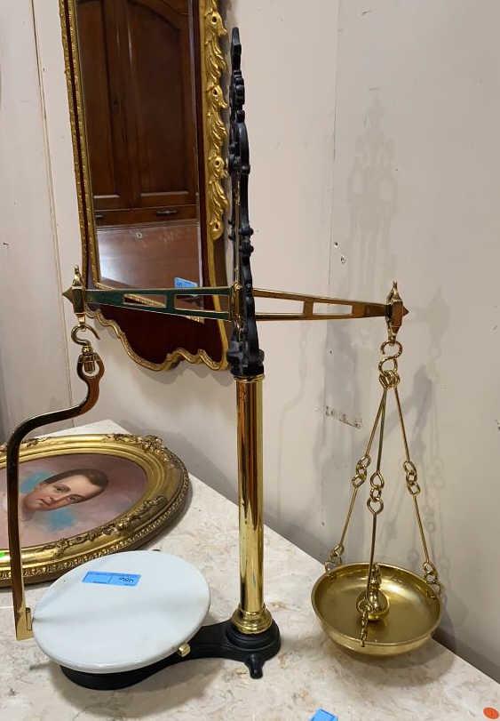 LARGE BRASS & IRON BALANCE SCALES (1 of 4)