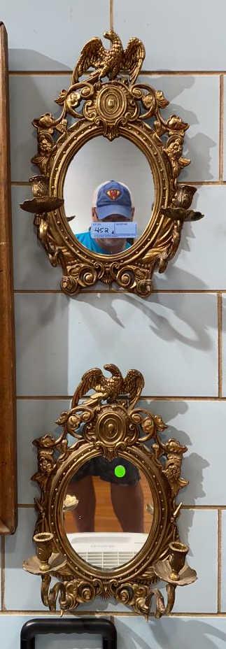 PAIR BRASS MIRRORED SCONCES (1 of 4)