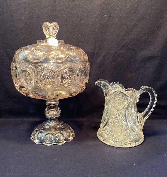 LG COVERED COMPOTE & CUT GLASS PITCHER (1 of 5)
