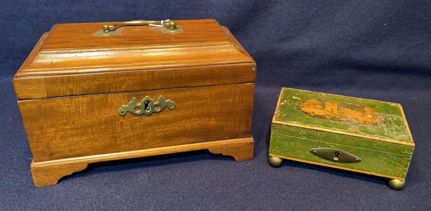 ANTIQUE MAHOGANY TEA CADDY & PAINTED DRESSER BOX (1 of 6)
