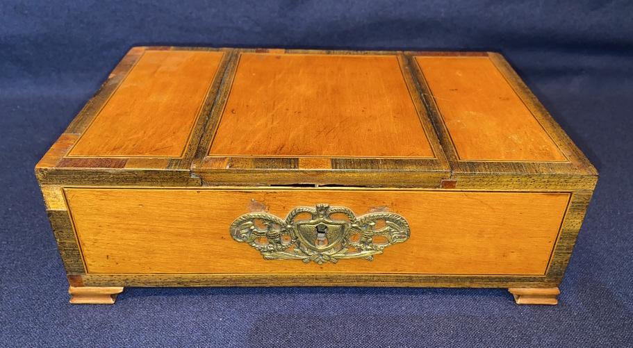 ANTIQUE BANDED & INLAID DRESSER BOX: LATER MADE INTO A MUSIC BOX