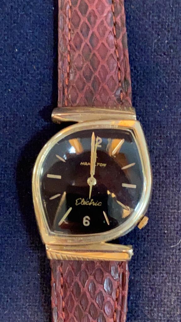 HAMILTON ELECTRIC SAVITAR 10KT G.F. W/BLACK DIAL (1 of 4)