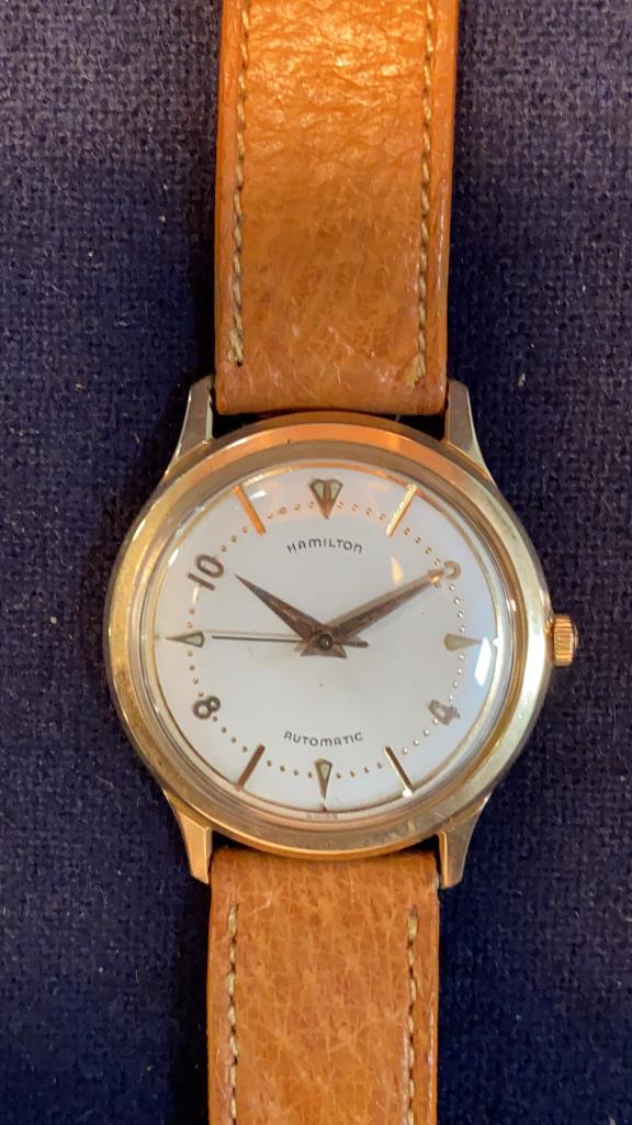 HAMILTON AUTOMATIC 14 KT GOLD MENS WRIST WATCH: ~