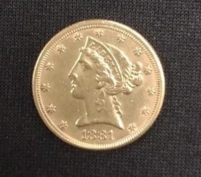 1881 LIBERTY HEAD FIVE DOLLAR GOLD COIN (1 of 2)