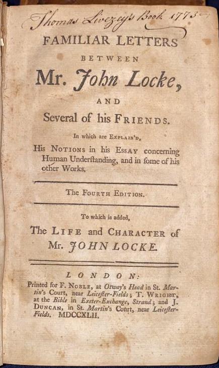 1742 FAMILIAR LETTERS BETWEEN MR. JOHN LOCKE: AND SEVERAL OF HIS FRIENDS - 1742