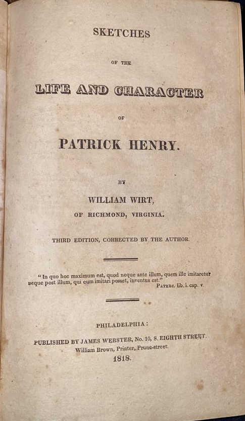 LIFE & CHARACTER OF PATRICK HENRY 1818 (1 of 4)