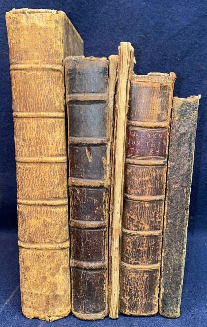 5 ANT. LEATHER-BOUND RELIGIOUS TEXT BOOKS 1700's (1 of 13)