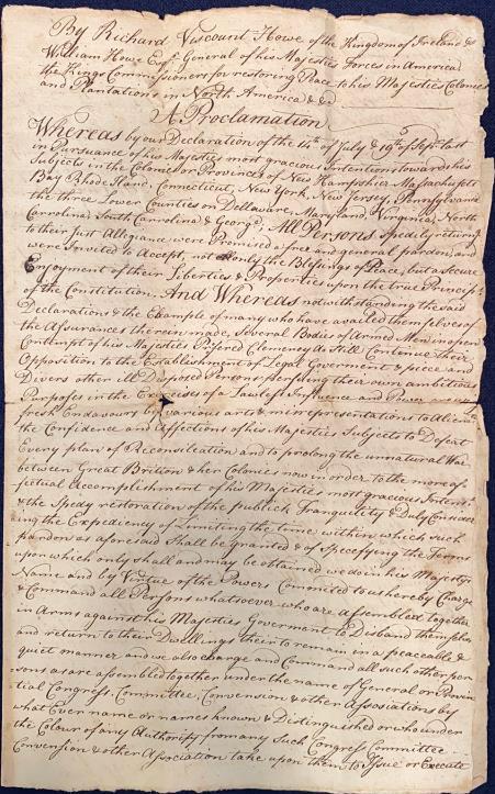 PROCLAMATION DOCUMENT BY GEN. WM. HOWE 1776 (1 of 5)