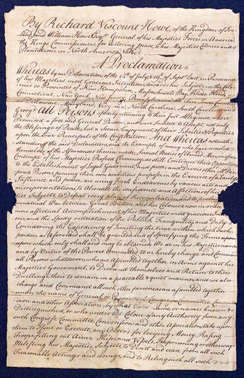 PROCLAMATION DOCUMENT BY GEN. WM. HOWE 1776 (1 of 4)