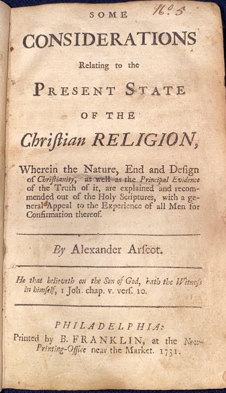 BENJAMIN FRANKLIN PRINTED CONSIDERATIONS RELATING… (1 of 7)