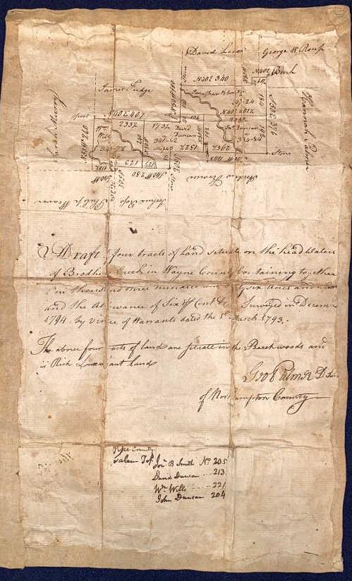 18th C. WAYNE COUNTY PA DRAWN PROPERTY DRAFT MAP (1 of 5)