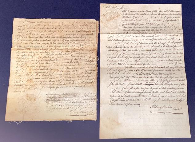 2 - 18th C. HILARY BAKER SIGNED DOCUMENTS: ~