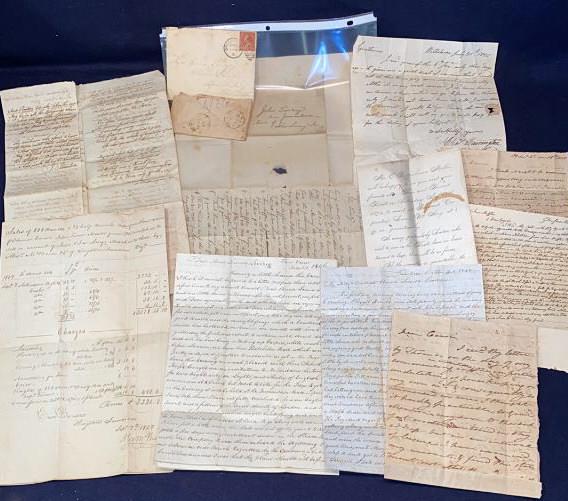 COLLECTION OF ANTIQUE LETTERS: RITTENHOUSE HUNT INVITATION, RESPONSE TO JOHN & JOSEPH LIVEZEY FROM CHARLES BARRIGTON, ETC.