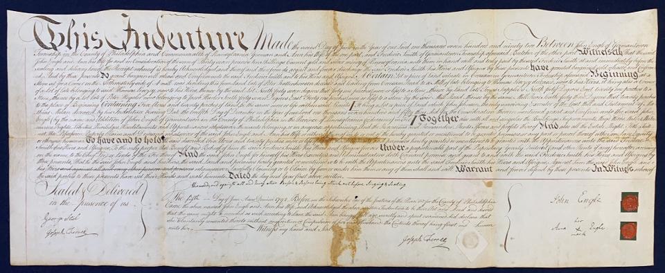 1792 GERMANTOWN PHILA. VELLUM LAND INDENTURE (1 of 8)