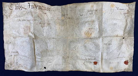 1743 PENNSYLVANIA VELLUM LAND INDENTURE: ULRICH ALLEN TO CHARLES EDGAR ~ AT LEAST 13 SIGNATURES, SOME SIGNED TWICE ~ 2 WAX SEALS ~ SIGNATURES INCLUDE CHARLES EDGAR, THOMAS CAMPBELL, JOHN MADDOX & MORE.