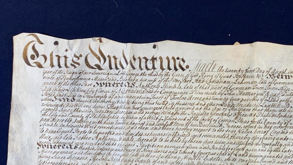 1773 GERMANTOWN, PENNSYLVANIA VELLUM LAND INDENTUR (1 of 8)