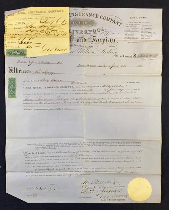 1869 ROYAL INSURANCE COMPANY POLICY DOCUMENT (1 of 6)