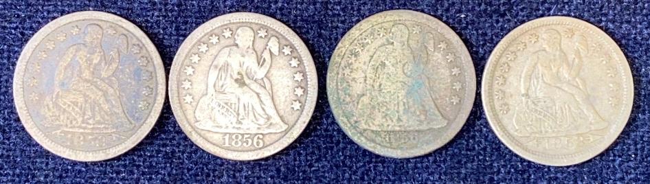 4 ANTIQUE DIMES ( 2-1853 & 2-1856) (1 of 3)