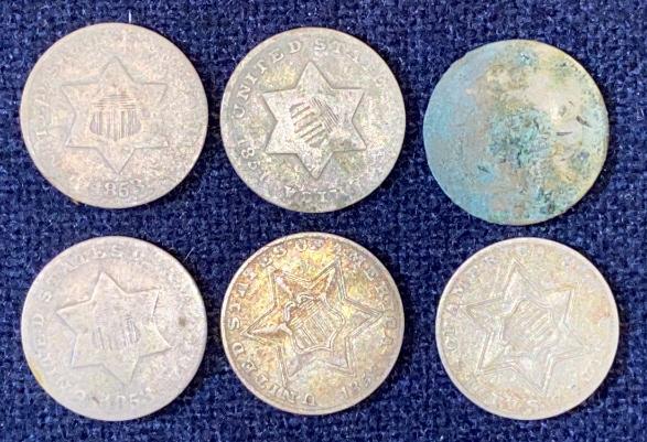 6 ANTIQUE 3 CENT NICKELS (1 of 4)