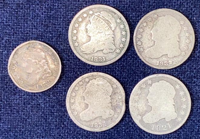 4 ANTIQUE DIMES & 1 ANTIQUE 5 CENT PC (1 of 4)