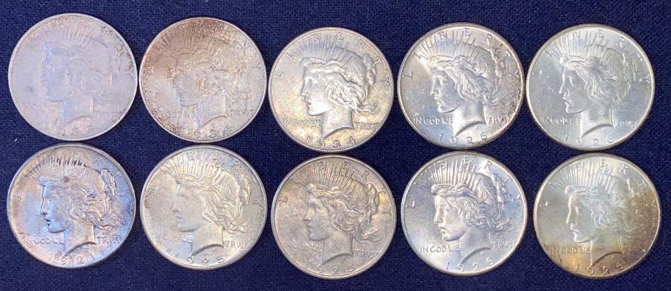 10 SILVER PEACE DOLLARS (1 of 4)