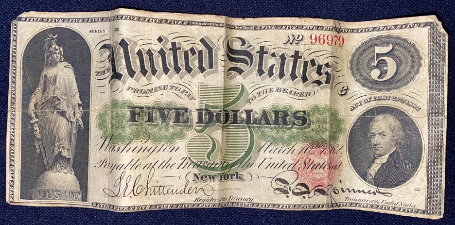 1862 (CIVIL WAR ERA) NEW YORK $5 BILL (1 of 4)