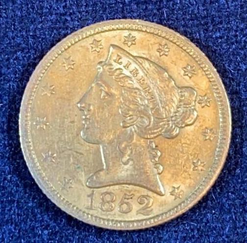 1852  $5 LIBERTY HEAD GOLD COIN (1 of 4)