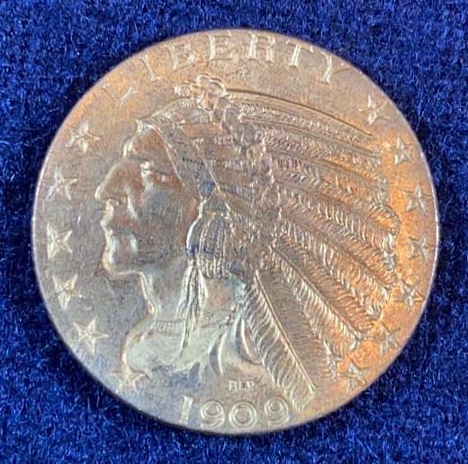 1909 $5 INDIAN HEAD GOLD COIN (1 of 3)