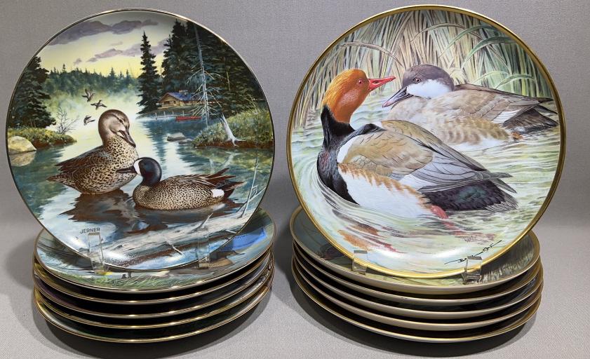 2 SETS OF DUCK COLLECTORS PLATES: FRANKLIN PORCELAIN & EDWIN KNOWLES FINE CHINA. 6 PLATES IN EACH SET.