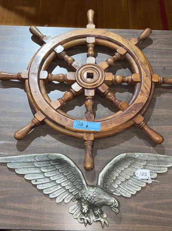 SHIPS WHEEL & METAL EAGLE: ~