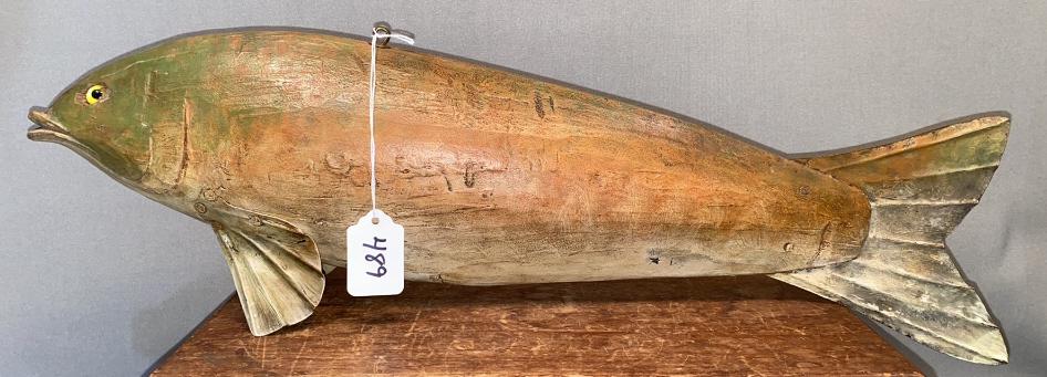 LARGE CARVED WOODEN FISH DECOY: ~