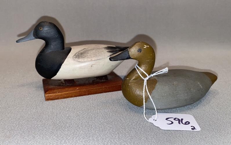 2 ANTIQUE MINI DECOYS: 1- TOM BERNARD 1-BOB MCGAW ~ HAS REPAIRED BILL