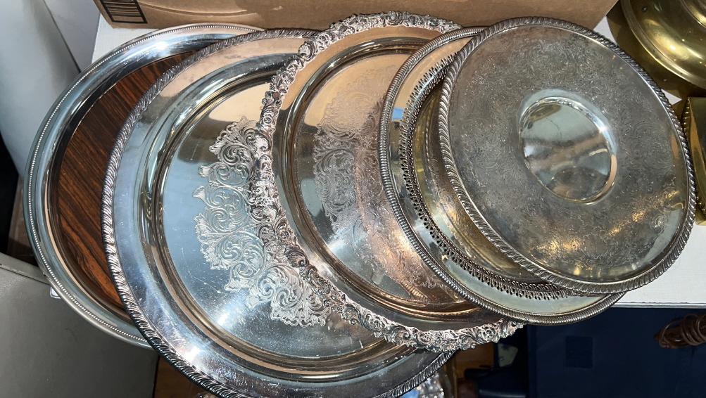 LARGE LOT OF SILVER PLATE SERVEWARE: ~