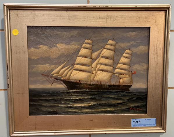 OIL ON BOARD OF 3 MAST SAILING SHIP (1 of 4)