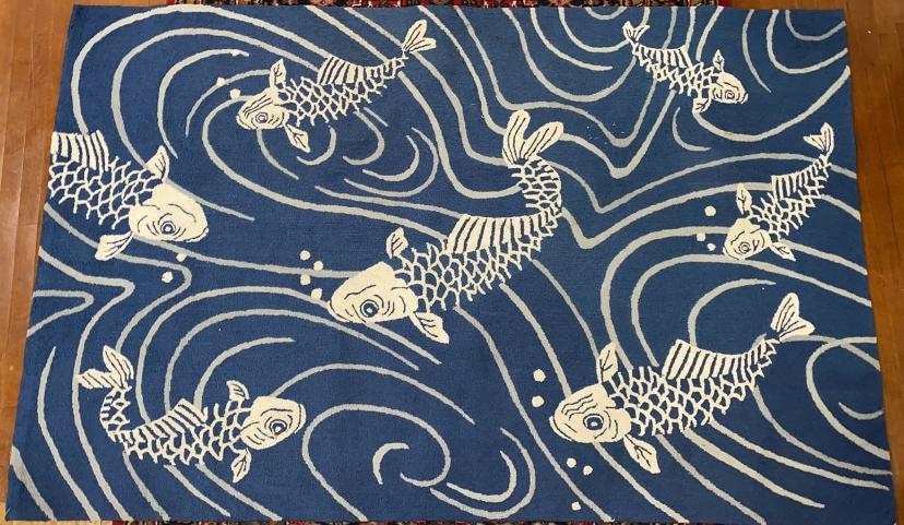 CONTEMPORARY BLUE RUG W/ FISH DESIGN ~ 7'9" X 5': ~