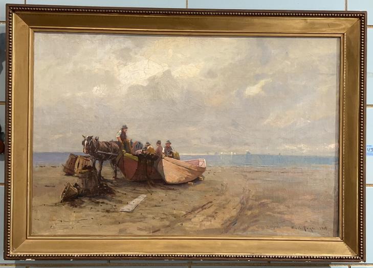 EDWARD PAGE 1908 OIL PAINTING FISHERMAN (1 of 4)