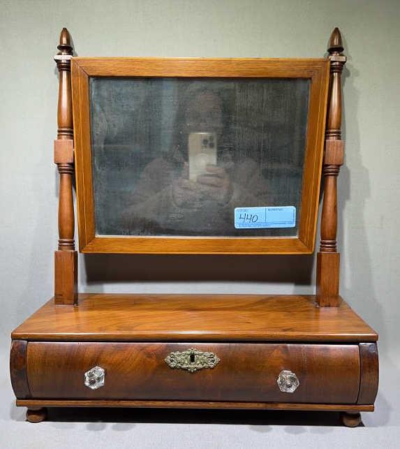 ANTIQUE MAHOGANY SHAVING MIRROR: ~