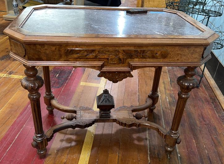 ANTIQUE WALNUT MARBLE TOP CENTER TABLE (1 of 6)