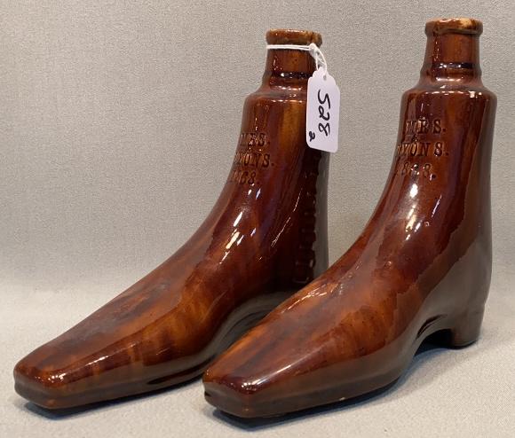 PAIR OF MRS LYONS 1868 POTTERY BOOTS: ~
