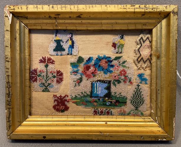 SMALL ANTIQUE FRAMED NEEDLEWORK ~ 6" X 4 1/2" (1 of 2)