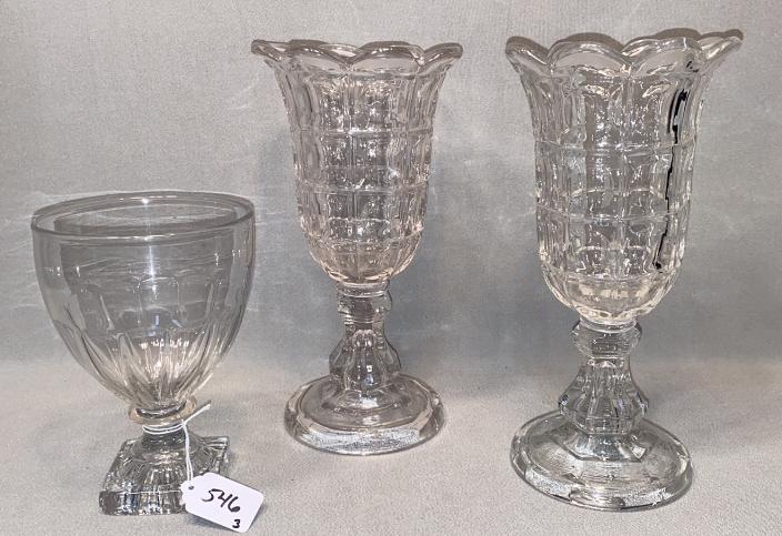3 ANTIQUE GLASS SPOONERS: ~