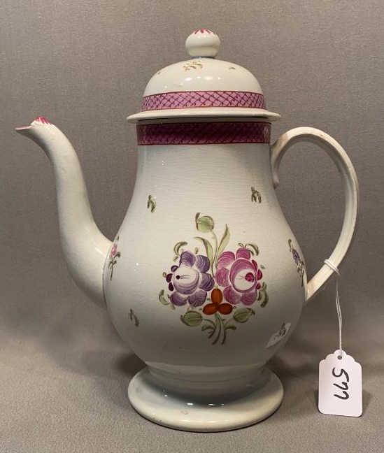 LARGE ANTIQUE SOFT PASTE DECORATED TEA POT (1 of 3)
