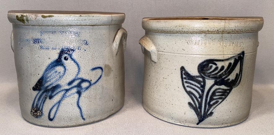 2 BLUE DECORATED ANTIQUE STONEWARE CROCKS (1 of 6)
