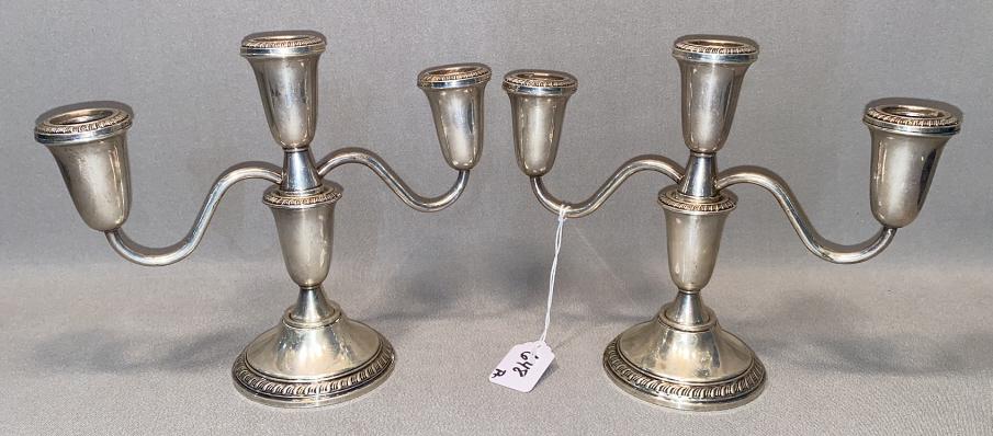 PAIR OF STERLING 3 ARM CANDELABRAS ~ 7 1/2" (1 of 3)