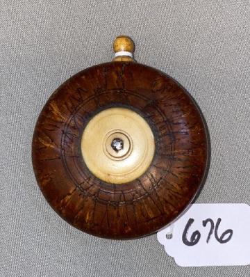 ANTIQUE BURL & BONE CARVED FLASK: ~