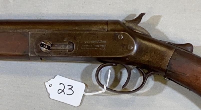 HOPKINS & ALLEN 12 GAUGE SINGLE SHOT: THIS FIREARM REQUIRES A $30 BACKGROUND CHECK BEFORE IT CAN CHANGE HANDS. IT CAN BE PICKED UP HERE AT THE AUCTION HOUSE ON AUCTION DAY OR MUST BE PICKED UP IN GALENA MD AT THE FFL DEALERS PLACE OF BUSI