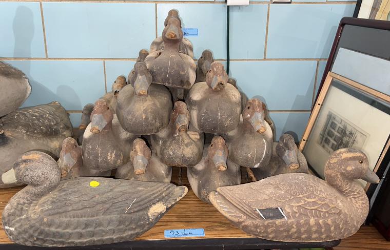 RIG OF VINTAGE PAPER MACHE DUCK DECOYS: ~