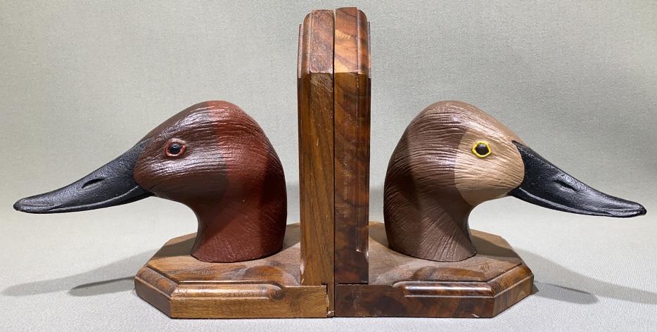 PAIR OF CANVASBACK HEAD BOOKENDS: ~