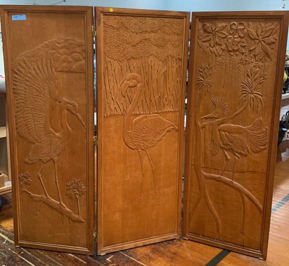 MAX MOUGEL 3 PANEL CARVED BASSWOOD SCREEN (1 of 12)