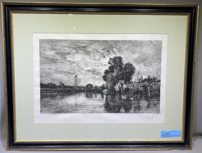 CHARLES DAUBIGNY 1874 LARGE FRAMED ETCHING (1 of 4)